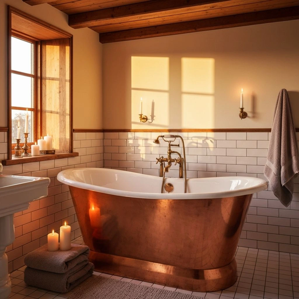 Mysigt badrum med fristående badkar efter badrumsrenovering i Sundsvall